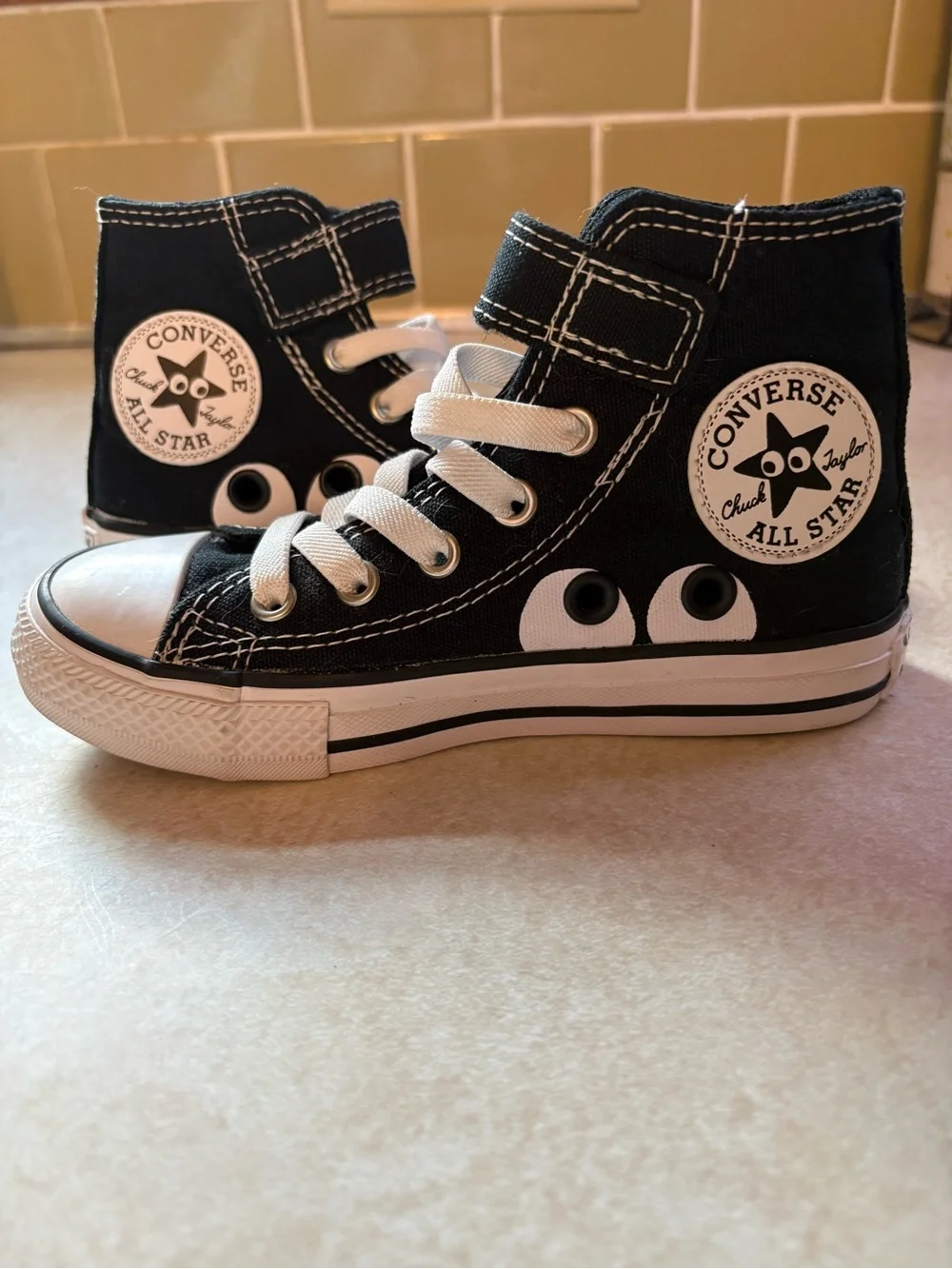 Kids High-Top Canvas Sneakers — Black/White